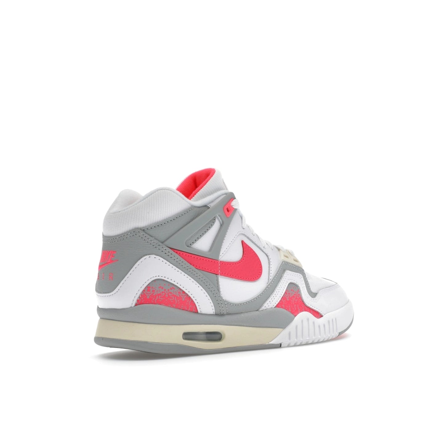 Nike Air Tech Challenge II Racer Pink sneakers, back view, in white with pink and black details.