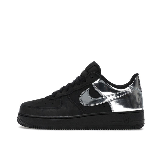 Nike Air Force 1 Low Retro All-Star 2025, side view, full black colorway with polished leather.