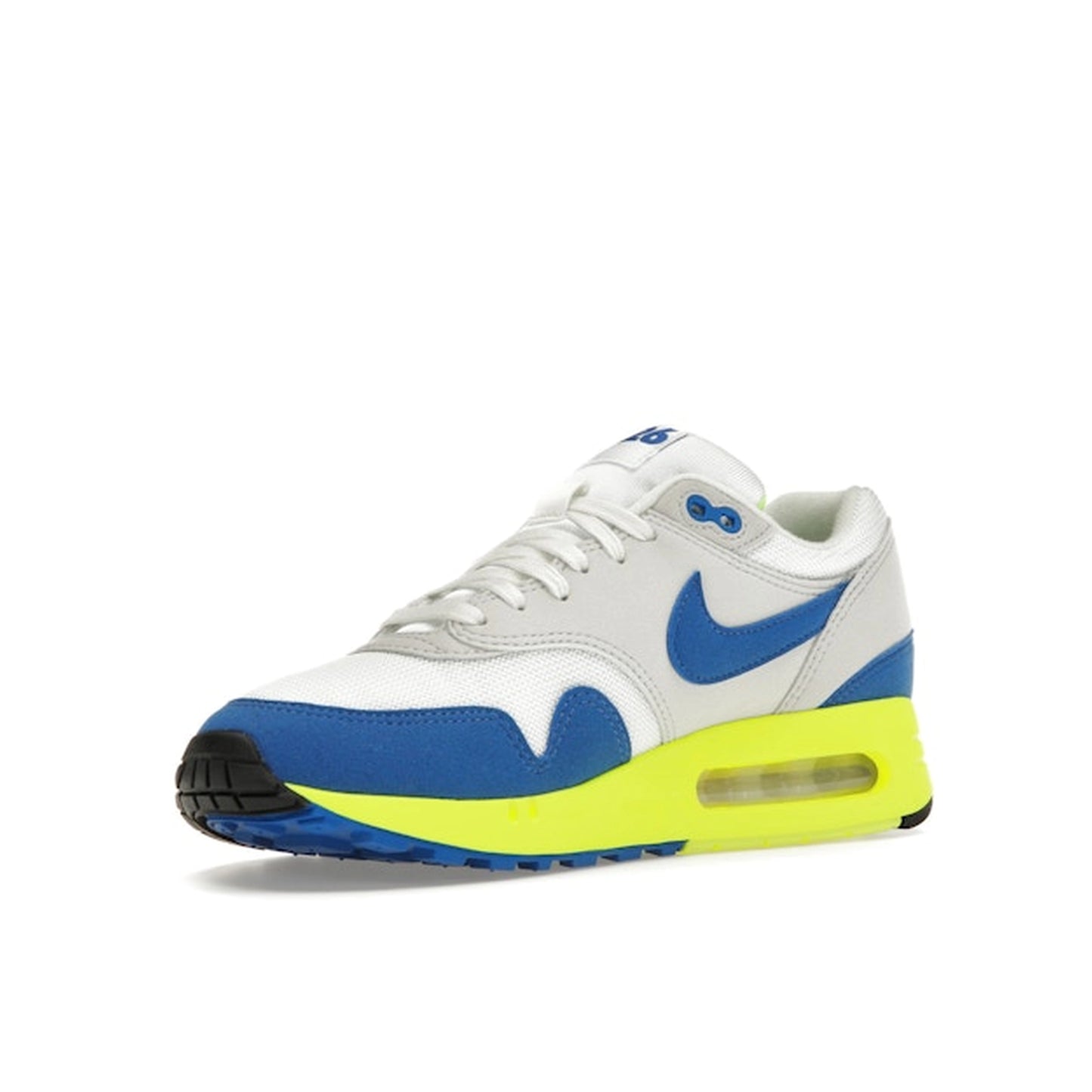 Nike Air Max 1 '86 OG Big Bubble sneakers, front view, model HF2903-100, in white and blue, special edition for Air Max Day 2024.