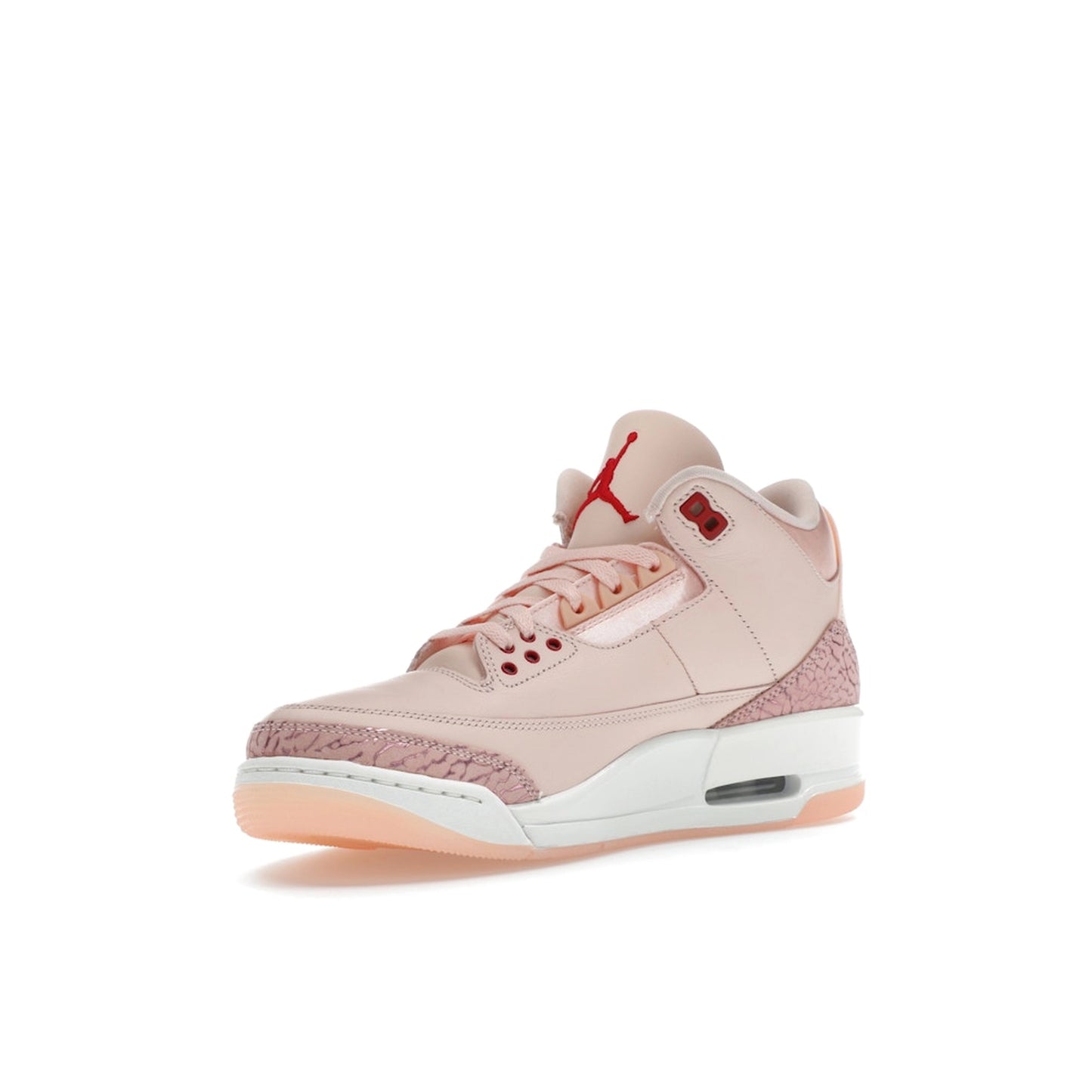 Air Jordan 3 Retro Valentine’s Day 2025, front view, in pink with elephant print overlays.
