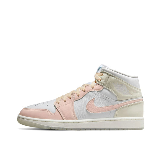 Jordan 1 Mid SE, side view, pastel-toned panels in sea glass, glacier blue and guava ice.