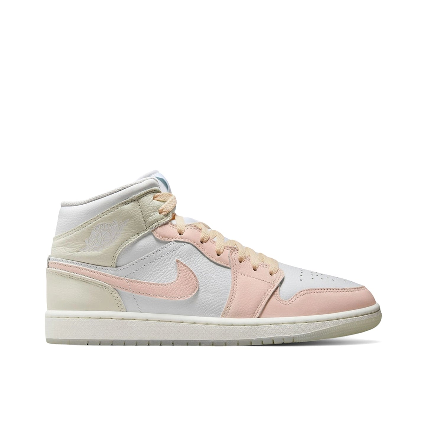 Jordan 1 Mid SE, side view, pastel-toned panels in sea glass, glacier blue and guava ice.
