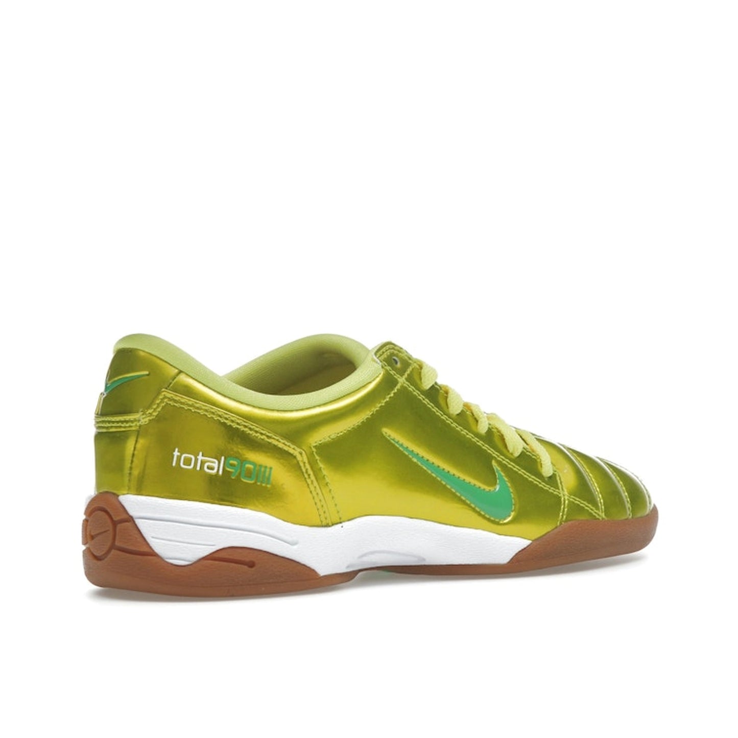 Nike Total 90 3 SP, back view, in bright yellow with contrast black detailing and T90 branding.