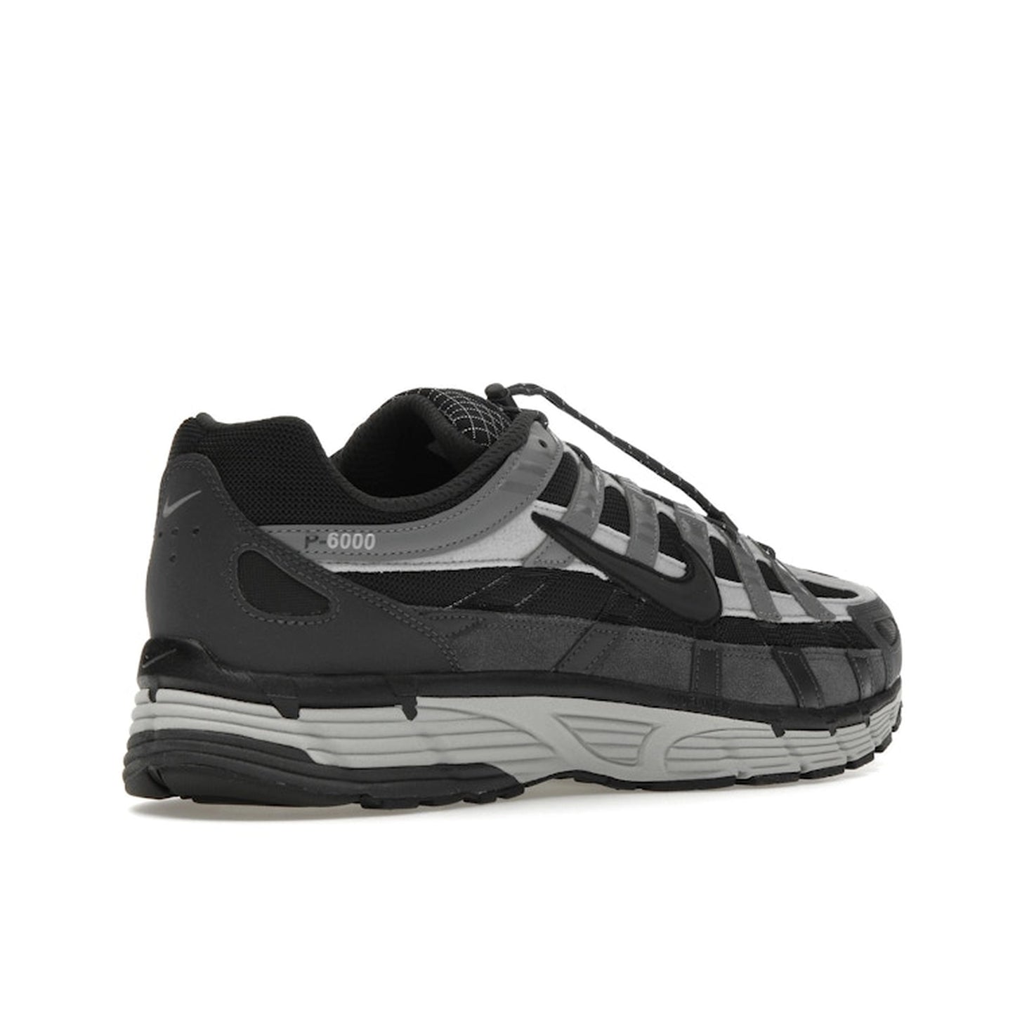 Nike P-6000, back view, in dark anthracite and smoke grey tones.