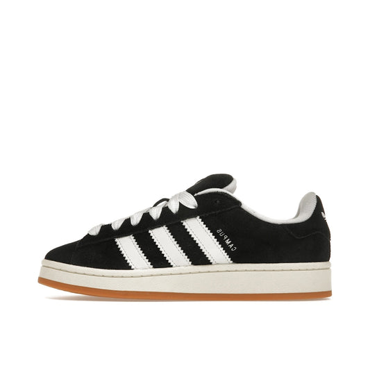 Adidas Campus 00s Core Black sneakers, side view, model HQ8708, black suede upper.