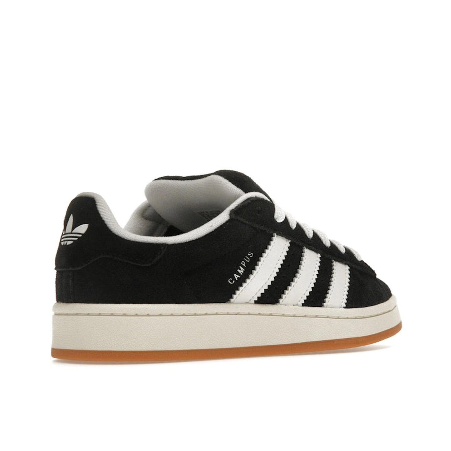 Adidas Campus 00s Core Black sneakers, back view, model HQ8708, black suede upper.