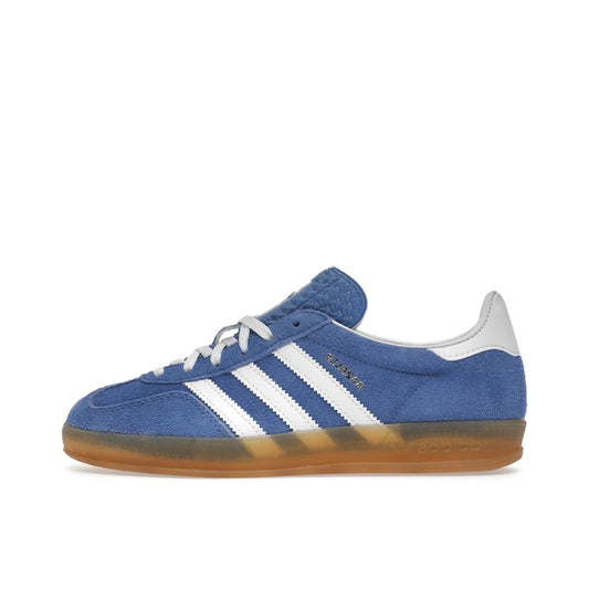 Adidas Gazelle Indoor sneakers, sole view, model HQ8717-1, blue fusion with gum sole, women's.