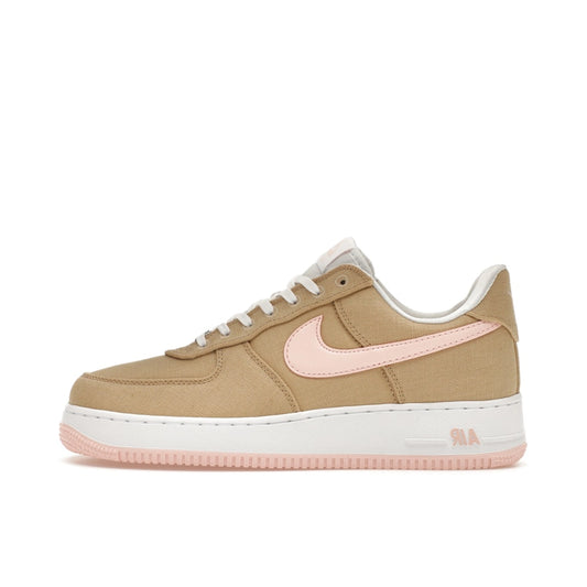 Nike Air Force 1 Low Linen Canvas, side view, beige canvas upper with cream-toned sole.