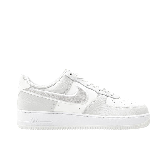Nike Air Force 1 Low in summit white, black, metallic silver, gum yellow leather