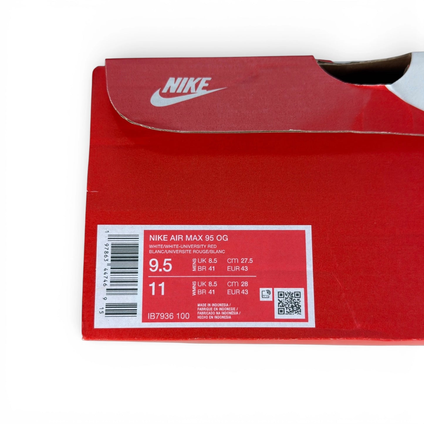 Nike Air Max 95 OG Big Bubble White University Red IB7936-100 – EU 43, brand new with original box