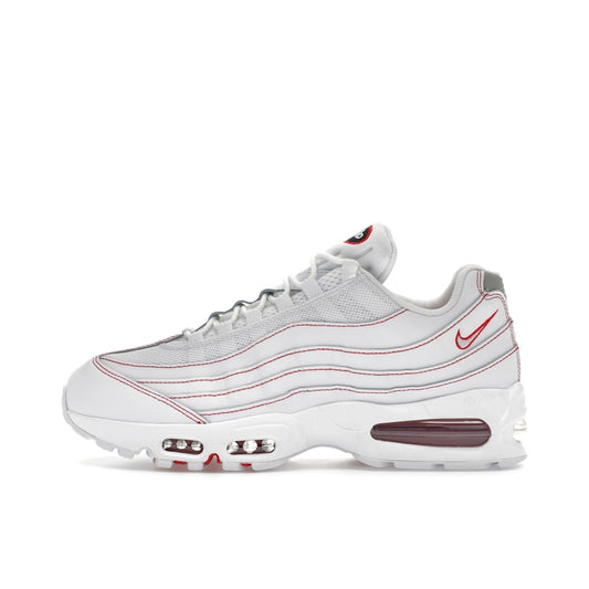 Nike Air Max 95 OG Big Bubble, side view, in white and red with retro big bubble Air unit.