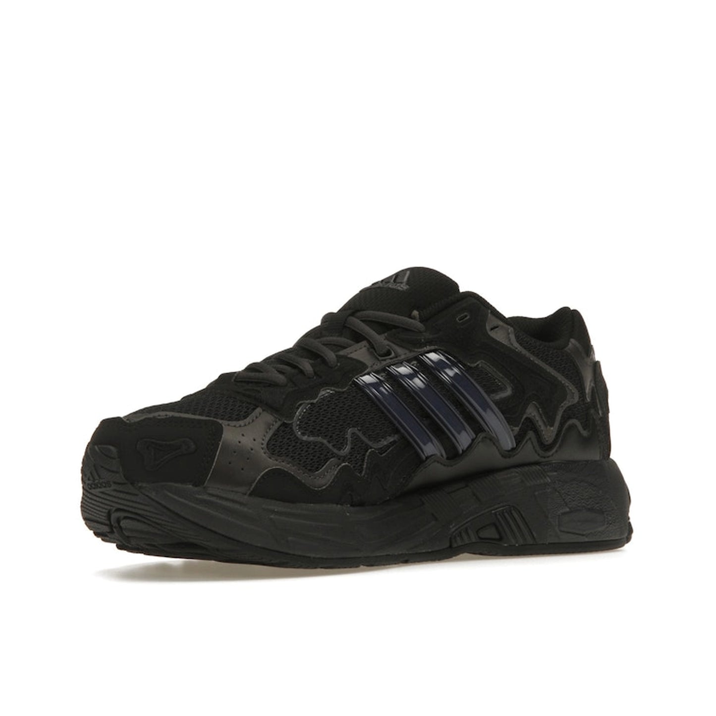 adidas Response CL Bad Bunny Triple Black sneakers, front view, in all-black with layered design.