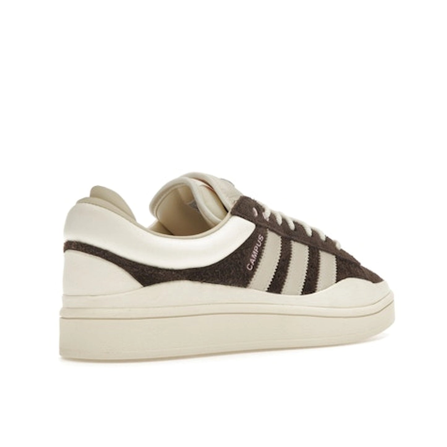 Adidas Campus Bad Bunny The Last Campus sneakers, back view, model ID2534, in brown with white and cream details.