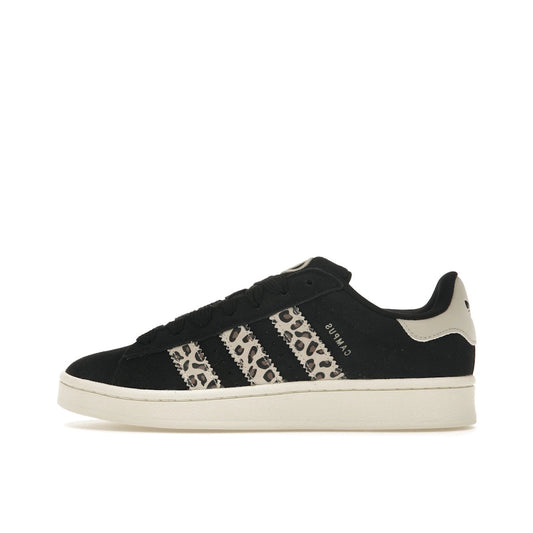 Adidas Campus 00s sneakers, side view, model ID7039, in black with leopard stripes.