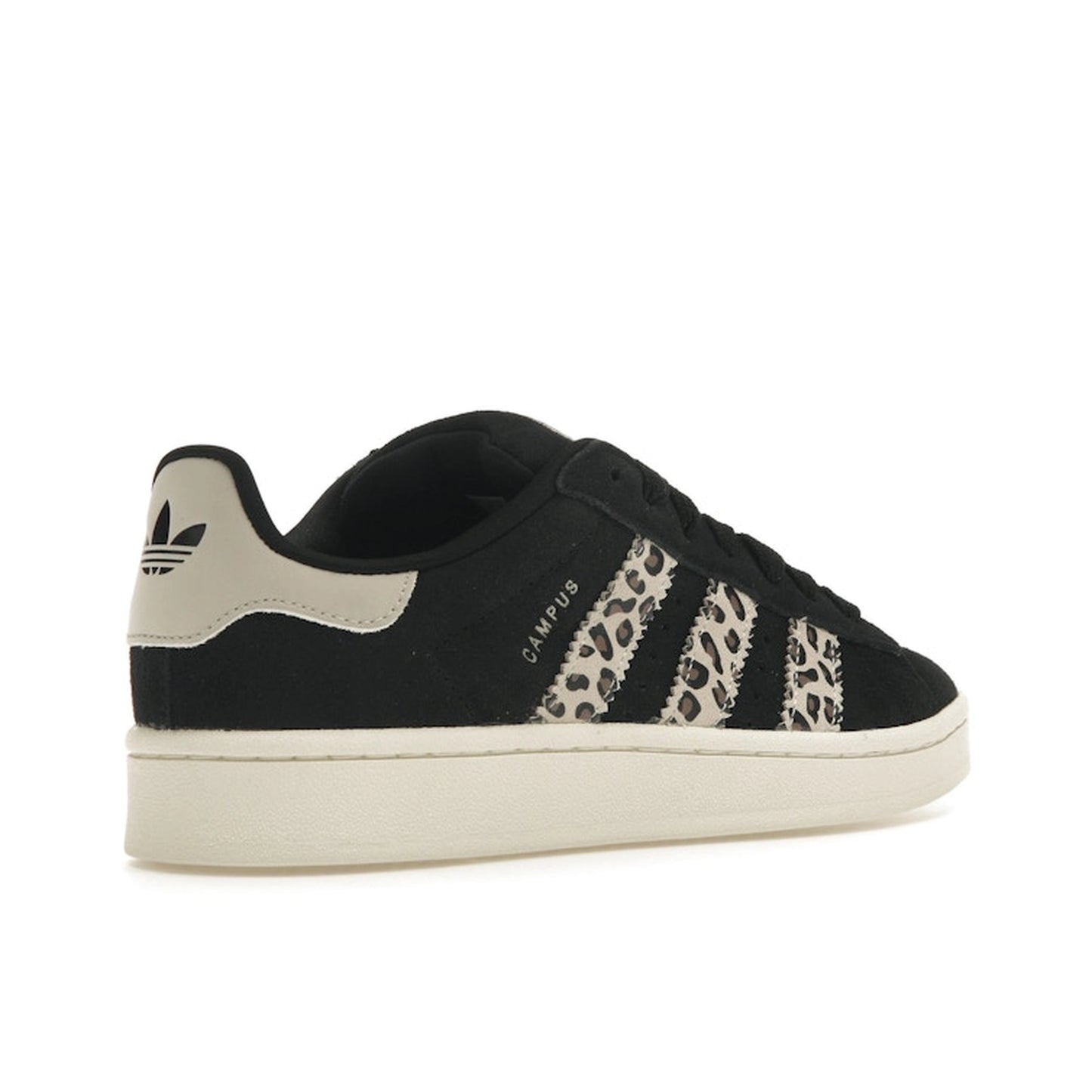 Adidas Campus 00s sneakers, back view, model ID7039, in black with leopard stripes.