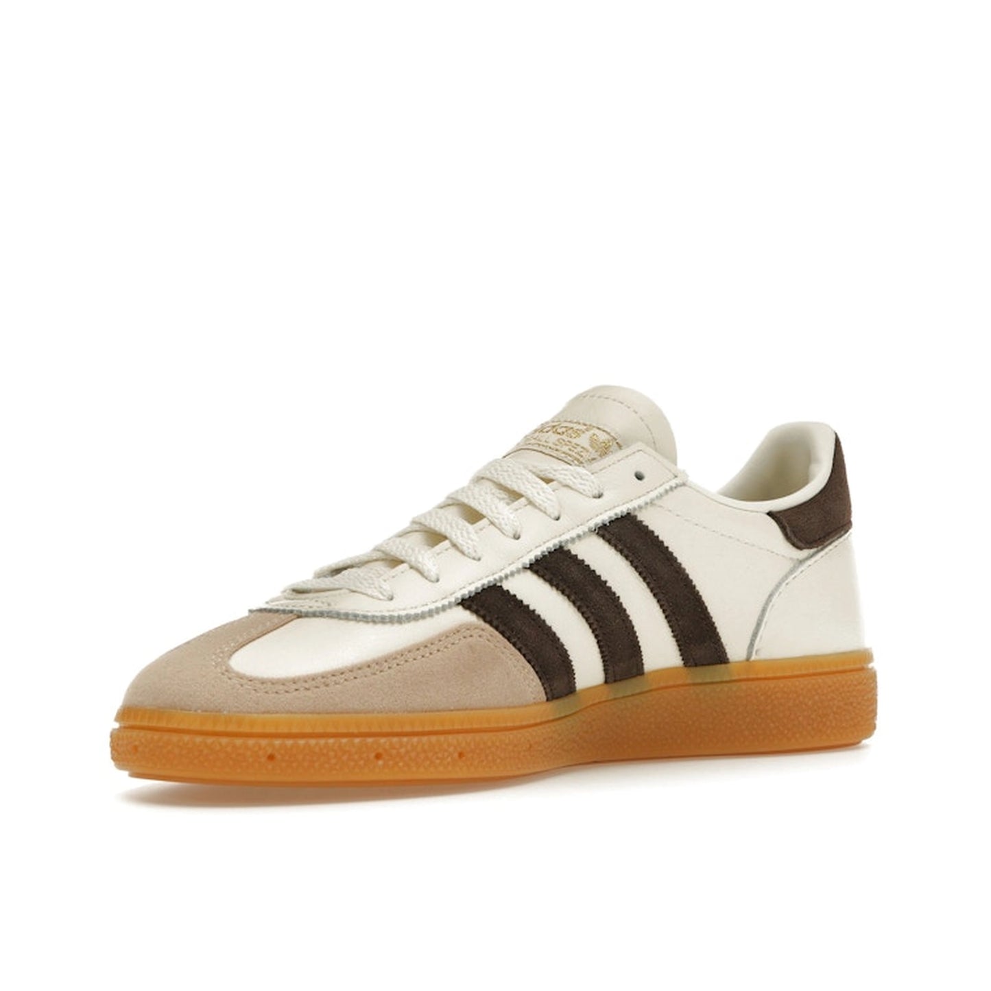 Adidas Handball Spezial sneakers, front view, model IE3709, in off-white with dark brown accents.