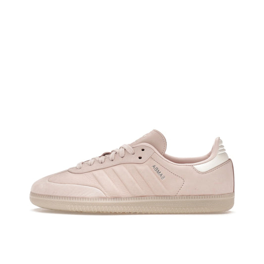 Adidas Samba Wonder sneakers, side view, model IE4958, all pink with light gum sole.