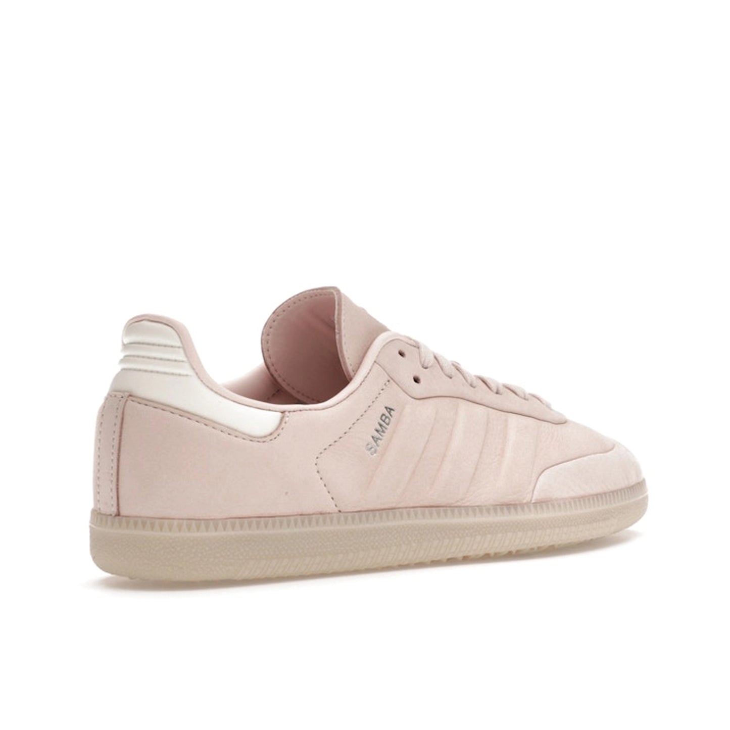 Adidas Samba Wonder sneakers, back view, model IE4958, all pink with light gum sole.
