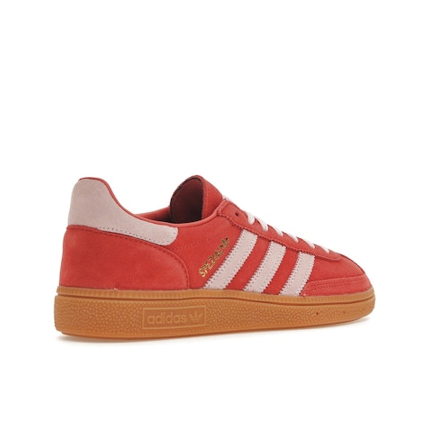 Adidas Handball Spezial sneakers, back view, model IE5894, bright red with clear pink.