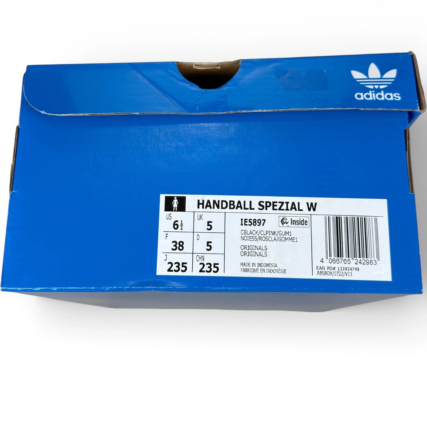 adidas Handball Spezial in black suede with pink 3-Stripes and vintage gum sole, women’s EU 38