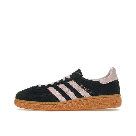 Adidas Handball Spezial sneakers, side view, model IE5897, black, pink, gum sole, women's.