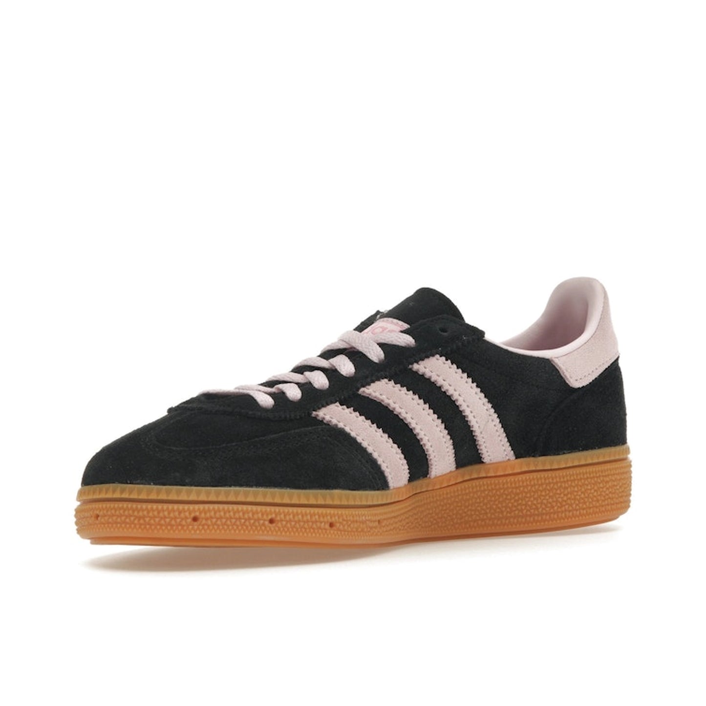 Adidas Handball Spezial sneakers, front view, model IE5897, black, pink, gum sole, women's.