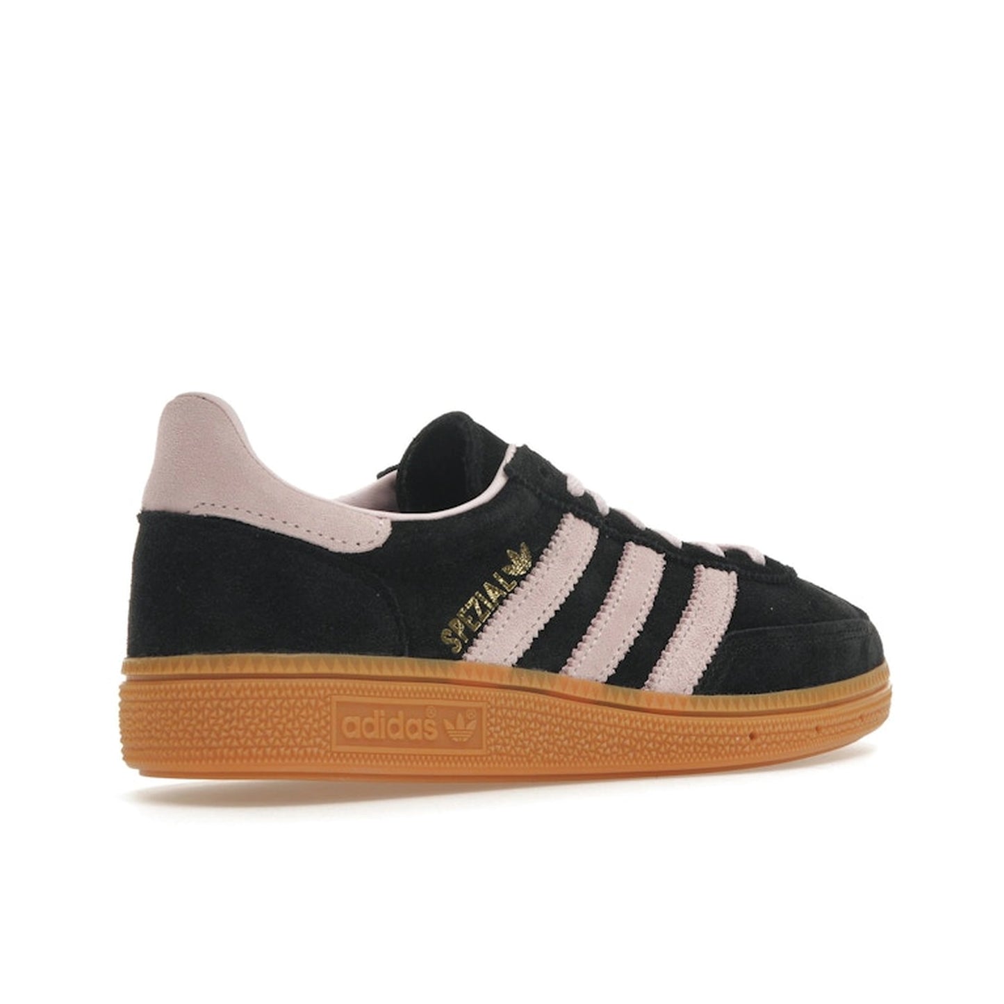 Adidas Handball Spezial sneakers, back view, model IE5897, black, pink, gum sole, women's.