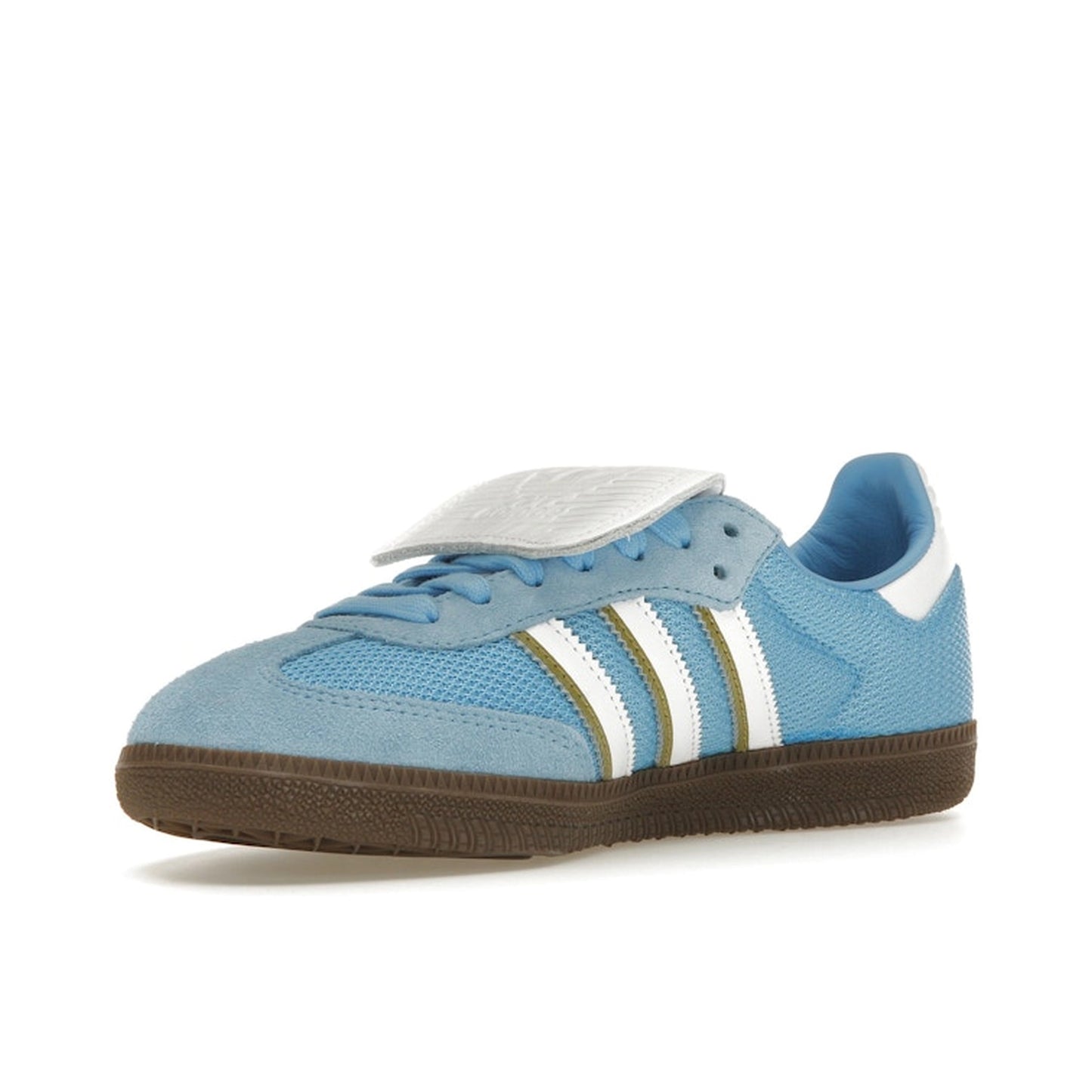 adidas Samba LT, front view, IE9170 in semi blue burst, blending suede and leather textures.