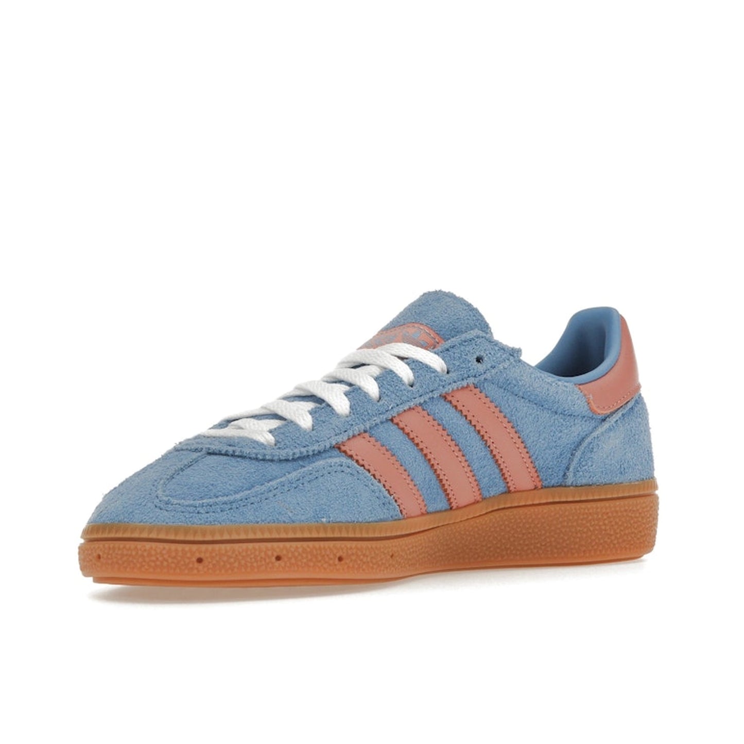 Adidas Handball Spezial Women's sneakers, front view, model IF6564, in light blue with wonder clay details.