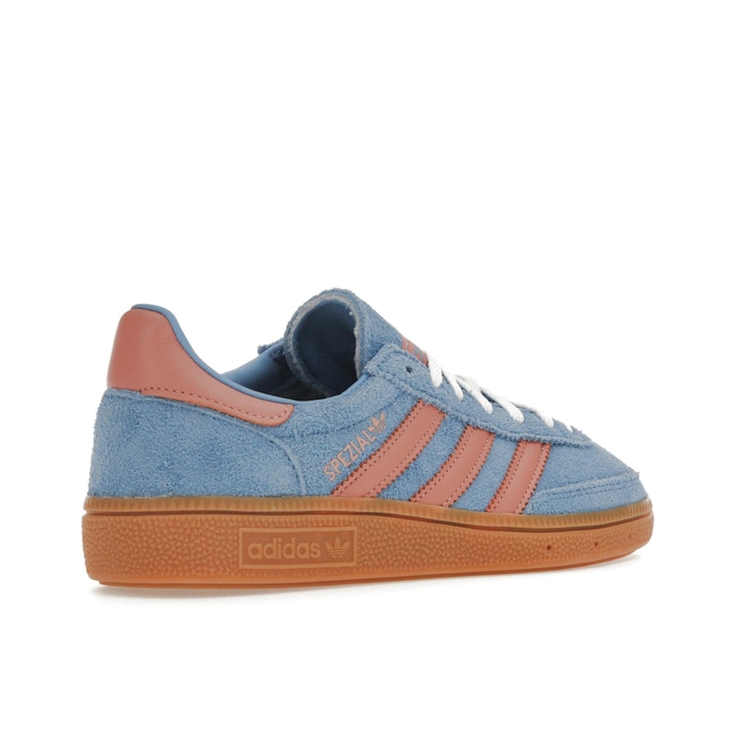 Adidas Handball Spezial Women's sneakers, back view, model IF6564, in light blue with wonder clay details.
