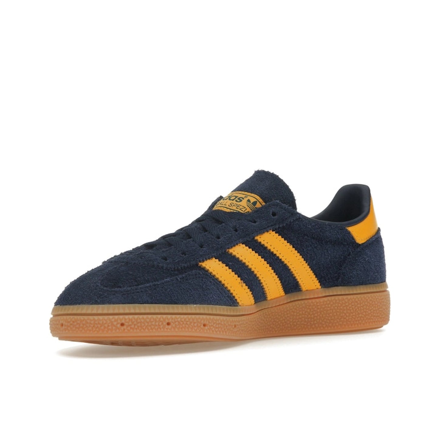 Adidas Handball Spezial sneakers, front view, model IF6565, in night indigo with yellow accents.