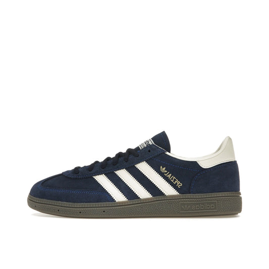 adidas Handball Spezial, side view, in night indigo with tonal suede upper and gum sole.