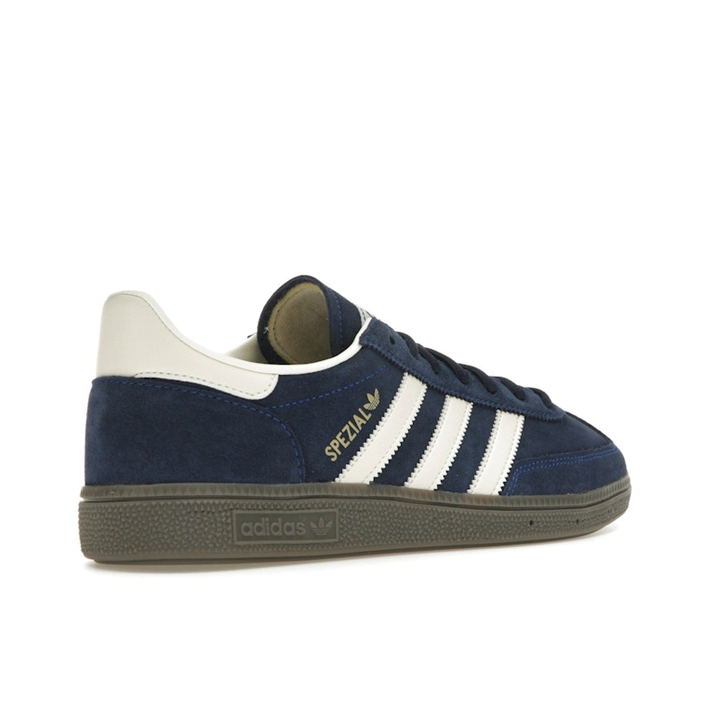 adidas Handball Spezial, back view, in night indigo with tonal suede upper and gum sole.
