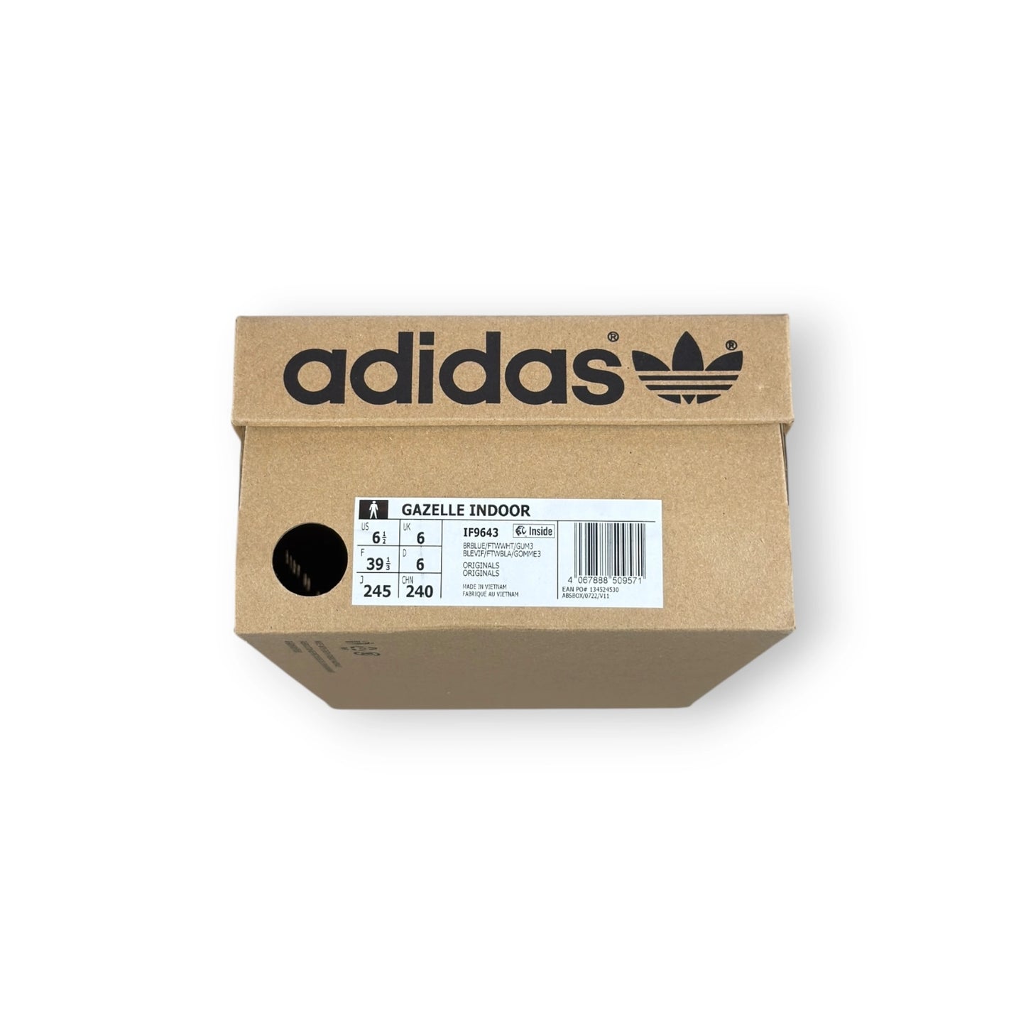 adidas Gazelle Indoor in Olympic Blue suede with white stripes and gum sole, EU 39 1/3, new with original box