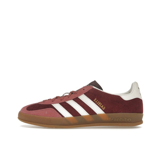 Adidas Gazelle Indoor Maroon sneakers, side view, model IF9647, featuring preloved crimson details.