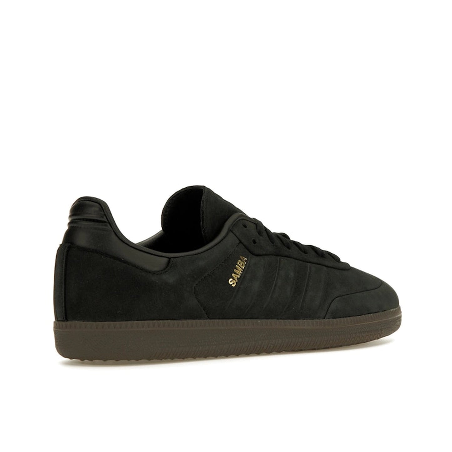 Adidas Samba OG Core Black sneakers, back view, model IG1237, classic black and gum sole.