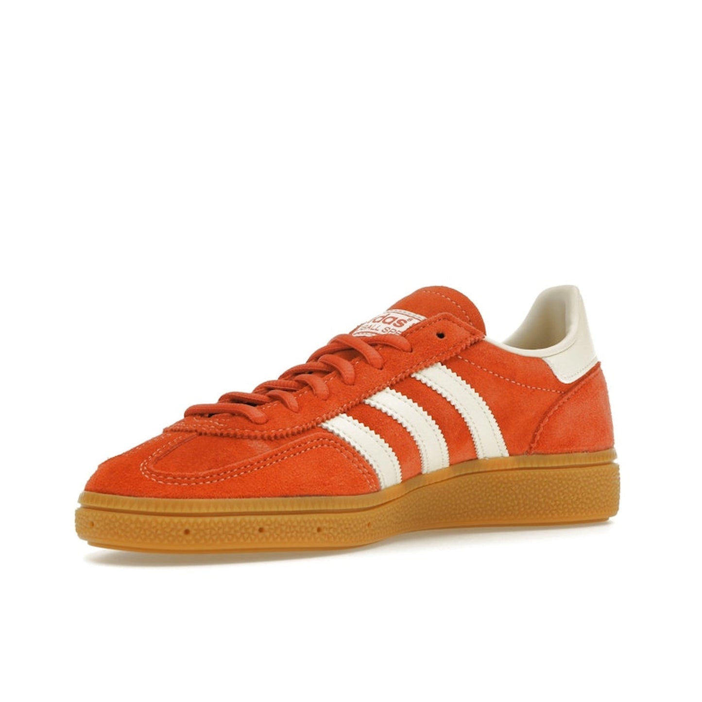 adidas Handball Spezial sneakers, front view, in preloved red with gum sole.