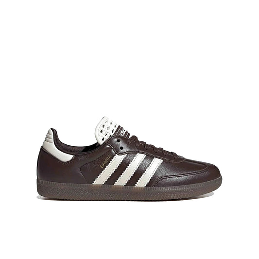 adidas Samba OG Basketweave Tongue women's shoes in Aurora Coffee, Off White and gold metallic suede and leather