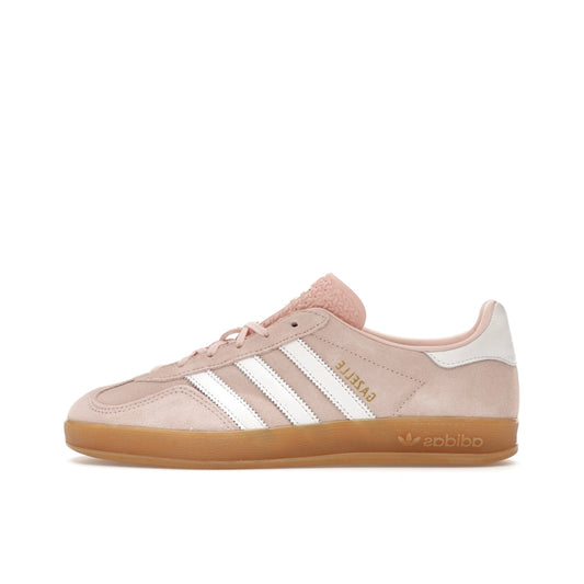 adidas Gazelle Indoor Women’s sneakers, side view, in soft sandy pink with semi-translucent gum sole.