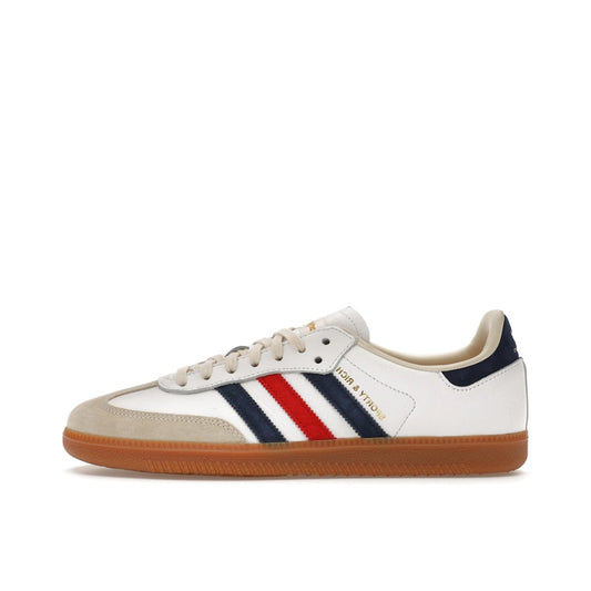 adidas Samba OG Sporty & Rich USA sneakers, side view, in white with navy and red details.