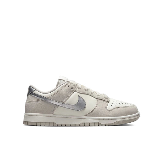 Nike Dunk Low women's sneaker in Sail, Light Bone and Metallic Silver leather
