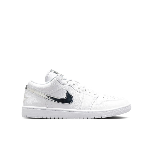 Jordan 1 Low SE women's shoe in white with metallic silver accents