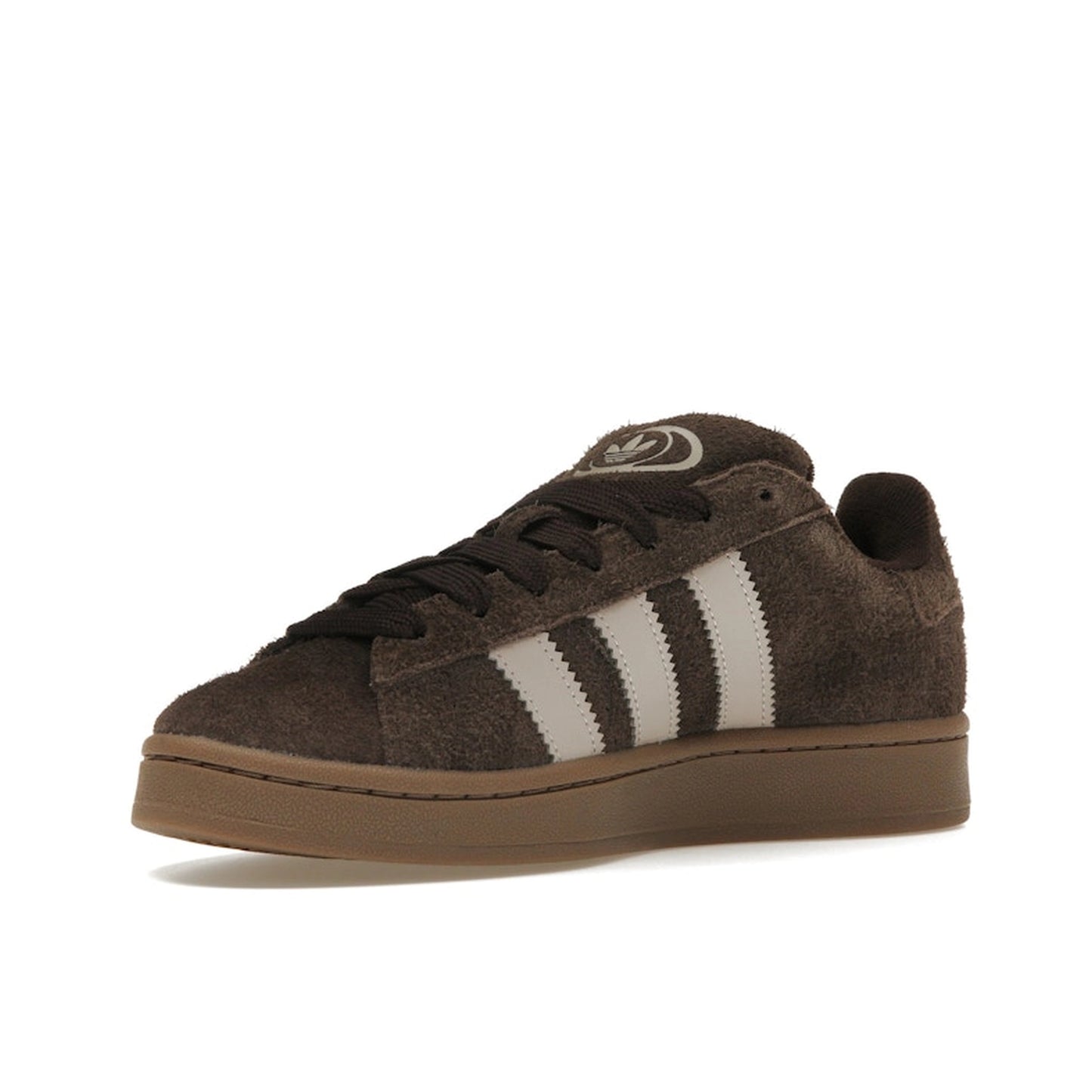 adidas Campus 00s sneakers, front view, model JH6183 in dark brown and grey tones.