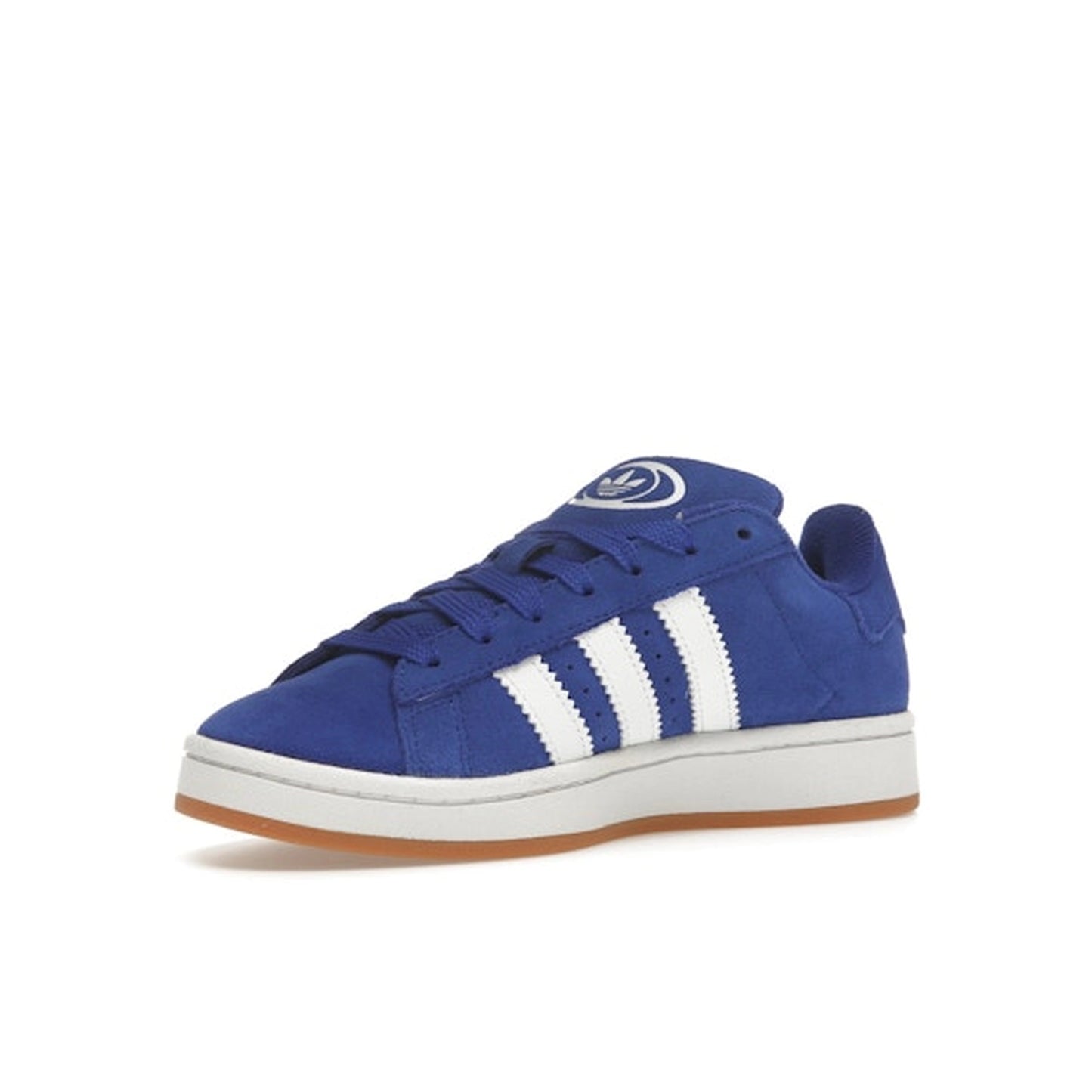 adidas Campus 00s Semi Lucid Blue White Gum, front view, in pastel blue with retro three stripes.