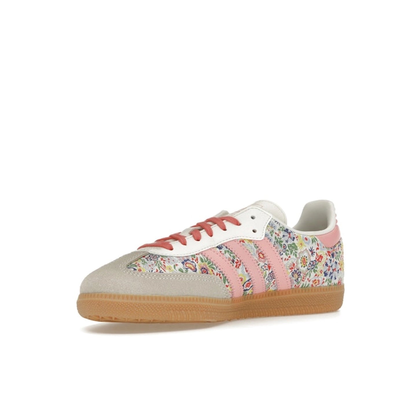 adidas Samba OG GS sneakers, front view, in white with Liberty London floral embroidery.