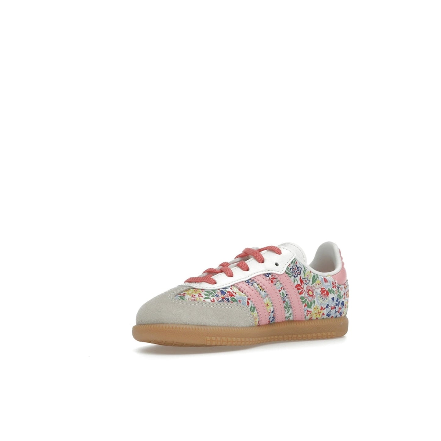 adidas Samba OG TD sneakers, front view, in white with Liberty London floral embroidery.