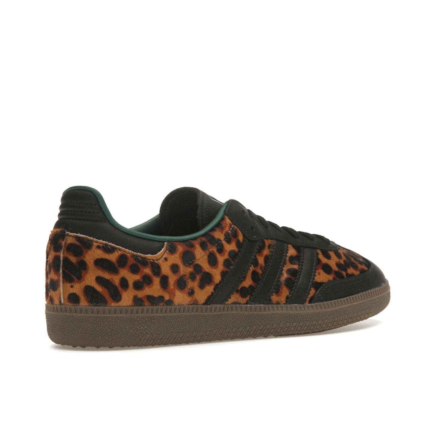 adidas Samba OG Black Green Leopard Women’s sneakers, back view, in black with green leopard print details.