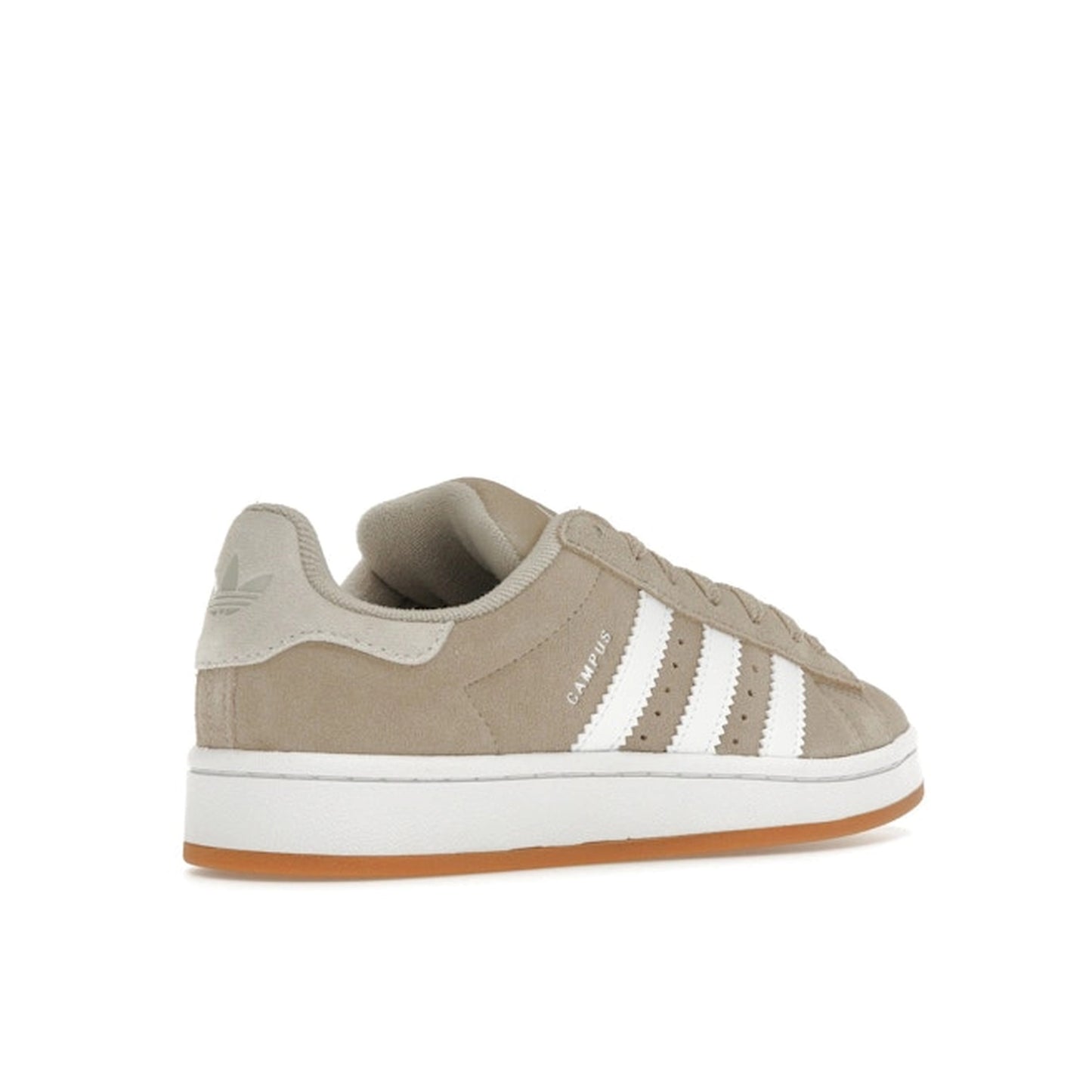 Adidas Campus 00 Wonder Beige sneakers, back view, model JI4461, in beige with white stripes.