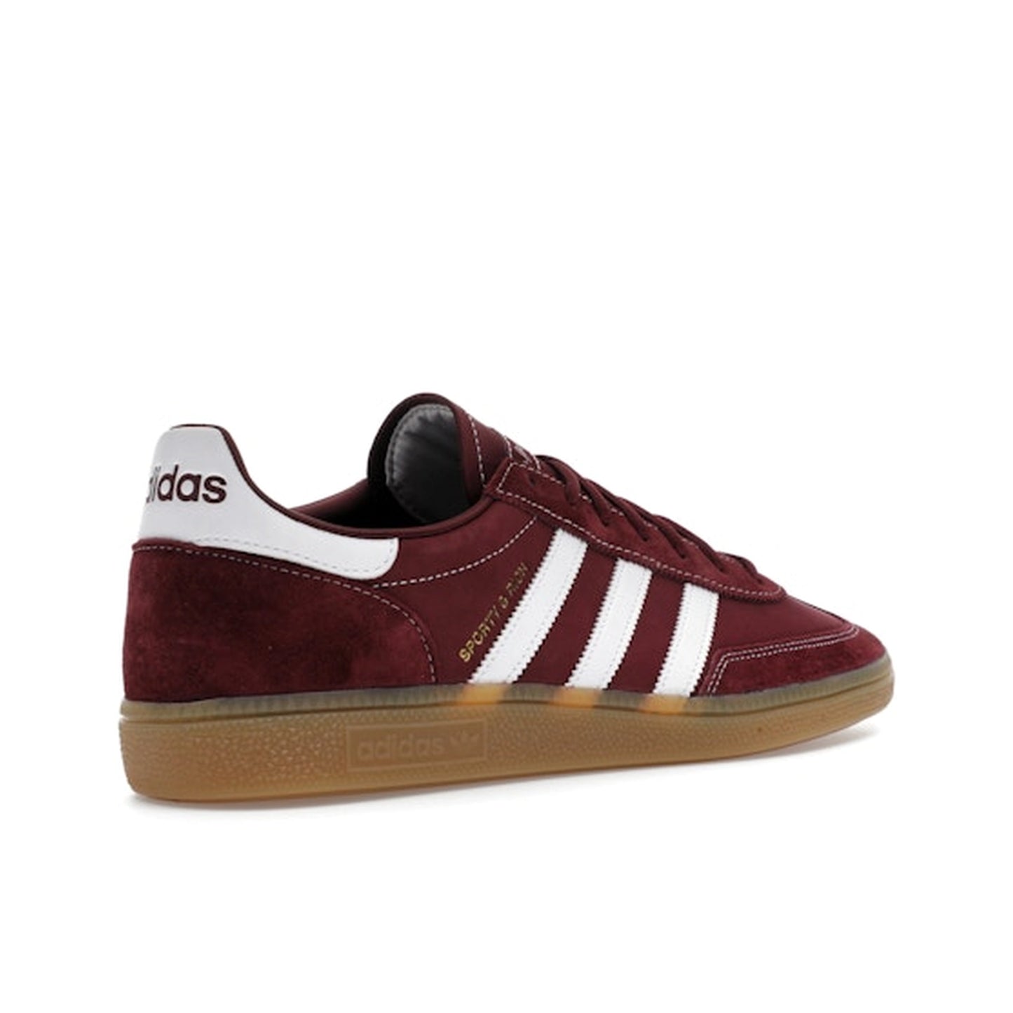 adidas Handball Spezial Sporty & Rich Shadow Red, back view, in red with classic gum sole.