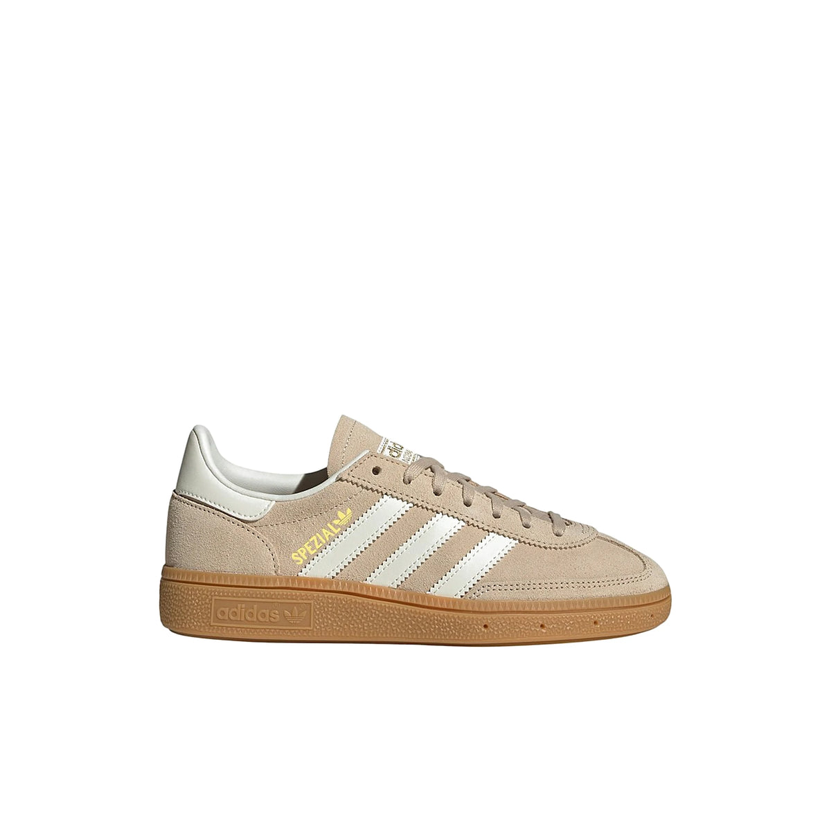 adidas Handball Spezial kids shoe in magic beige, off‑white and gum leather